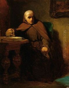 A Monk In His Cell Holding A Skull by Willem Hendrik Schmidt