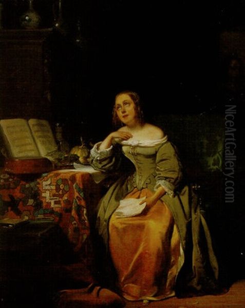 Woman Reading Letter In Interior - view 1