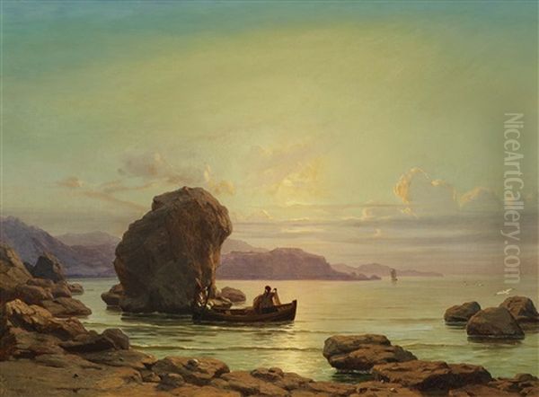 Fishermen In Front Of The Coast Of Corfu - view 1