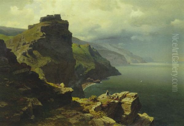 Sonnige Steilkuste Bei Devonshire, Im Vodergrund Rastendes Paar - view 1
