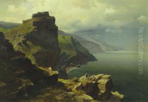 Sonnige Steilkuste Bei Devonshire, Im Vodergrund Rastendes Paar Sonnige Steilkuste Bei Devonshire, Im Vodergrund Rastendes Paar