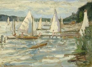 Segelboote Auf Dem Berliner Wannsee Bei Einem Steg