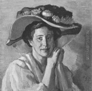 Portrat Einer Jungen Frau Mit Hut by August Ludwig Schmitt