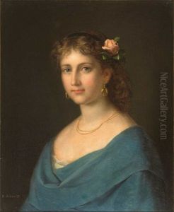 Portrait Einer Reizenden Jungen Frau, Eine Rosenblute Im Haar