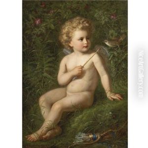 Putto Feeding A Strawberry To A Bird