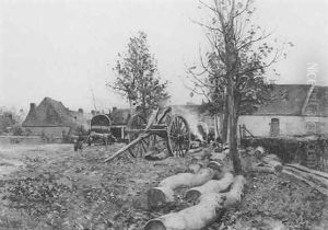 French Farm With Figures By A Bonfire