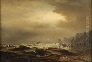 Kustenszene Mit Havariertem Segler by Wilhelm Schmitt