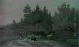 Magde Mit Kuhen An Der Tranke Im Seichten Wasser Eines      Flusschens