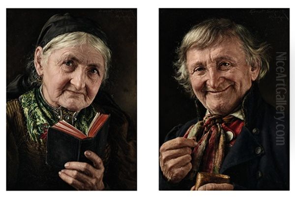 Zwei Portraits: Bauerin Mit Gebetbuch / Bauer Mit Schnupftabak - view 1
