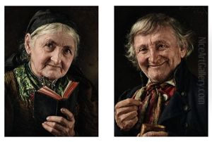 Zwei Portraits: Bauerin Mit Gebetbuch / Bauer Mit Schnupftabak