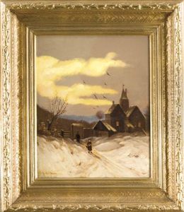 Stimmungsvolle Ansicht Eines Einsam Gelegenen Gehofts In Winterlich Verschneiter Landschaft by Georg Schmitz