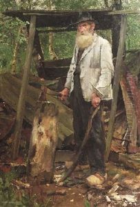 Der Alte Bauer Beim Holzhacken