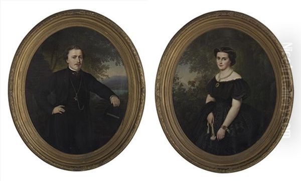 Pendant Portraits Of Husband And Wife - view 1