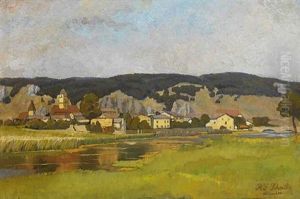 Mit Kirchdorf Und Bewaldetem Hugel Mit Kirchdorf Und Bewaldetem Hugel