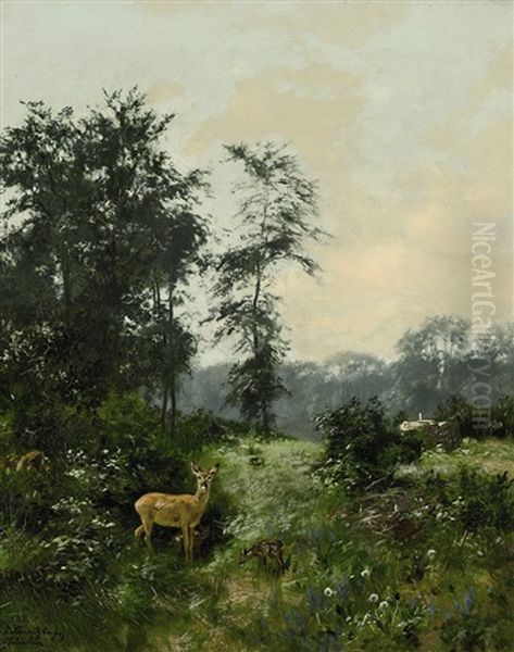 Ricke Mit Zwei Kitzen Am Waldrand - view 1