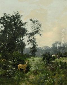 Ricke Mit Zwei Kitzen Am Waldrand by Josef Schmitzberger