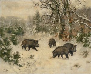Wild Boar By The Woodland"s Edge by Josef Schmitzberger