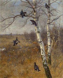 Birkhuhner In Moorlandschaft by Josef Schmitzberger