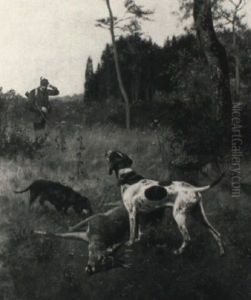 Pointer Und Dackel Bei Einem Erlegten Rehbock