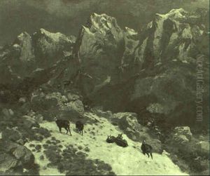 Gemsen In Winterlicher Hochgebirgslandschaft by Josef Schmitzberger