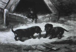 Spielende Dackelkinder by Josef Schmitzberger
