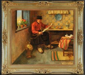 Niederlandisches Stubeninterieur Mit Lesendem Herren Am Tisch by Carl Schmitz-Pleis