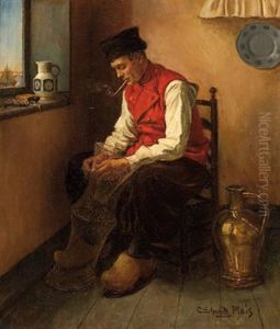 Pfeife Rauchender Fischer In Der Stube
