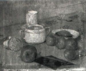 Stilleben Mit Apfeln Und Geschirr by Carl Schmitz-Pleis