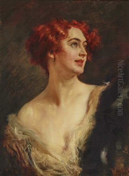 Portrait Of A Red-haired Lady With Pearl Earrings - view 1