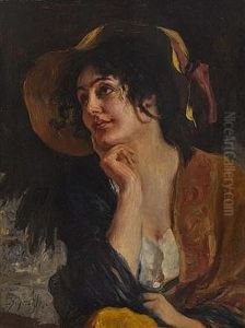 Junge Dame Mit Hut by Leopold Schmutzler