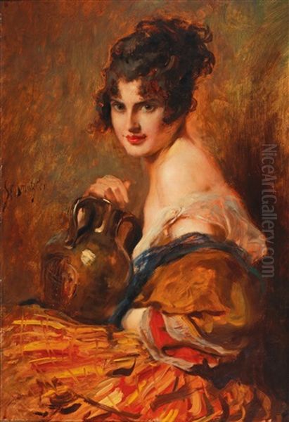 A Beauty With Wine Carafe - view 1