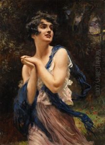 A Young Woman With A Blue Scarf A Young Woman With A Blue Scarf