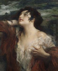 Portrat Einer Sinnenden Jungen Frau, Nach Oben Blickend by Leopold Schmutzler