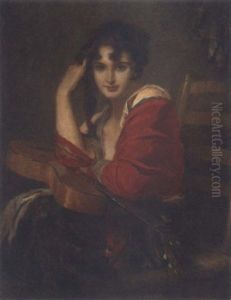 A Young Beauty Seated With A Guitar