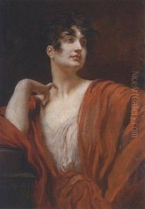 Junge Dame In Rotem Kleid by Leopold Schmutzler