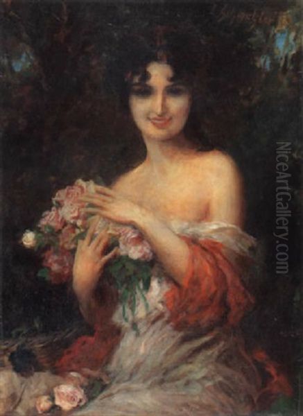 Junge Dame Mit Rosenbouquet - view 1