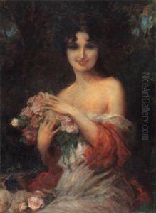 Junge Dame Mit Rosenbouquet