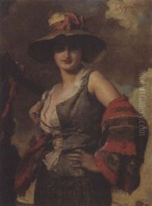 Junge Strasenmusikantin by Leopold Schmutzler