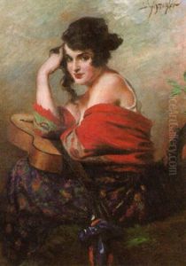 Young Gypsy Beauty And Her Guitar