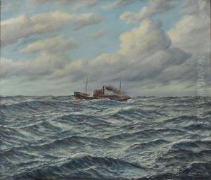 Fischdamper Auf Hoher See by Carl Wilhelm Hugo Schnars-Alquist