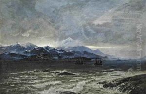 Shipping At Dusk Off The Coast Of Chile, With The Andes Beyond by Carl Wilhelm Hugo Schnars-Alquist