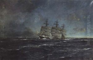 Vollschiff Auf See Bei Einbruch Der Nacht Vollschiff Auf See Bei Einbruch Der Nacht