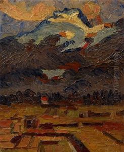 Felder Vor Berglandschaft Im Spatwinter by Carlos (Karl Heinrich) Schneider