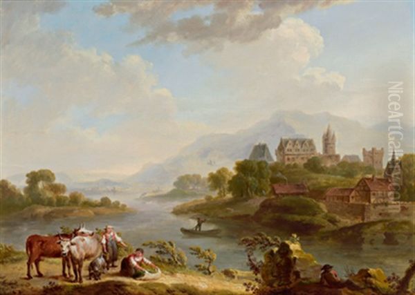 Rheinlandschaft Mit Einer Stadt Und Hirten - view 1