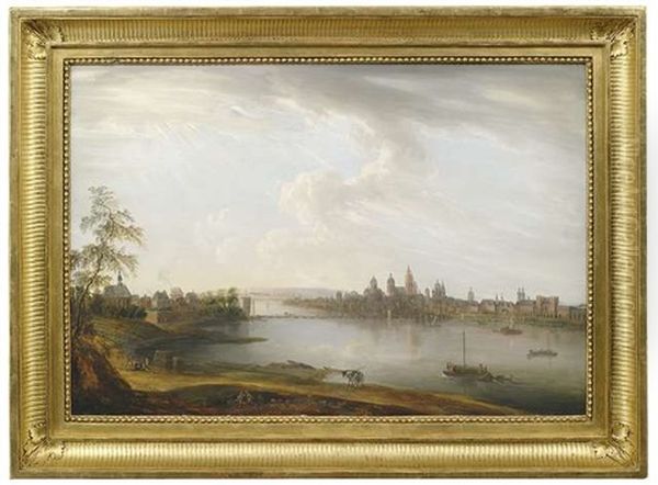 Ansichten Von Mainz Von Der Anderen Rheinseite Bei Mainz-kastel. Blick Auf Mainz Flusabwarts Von Kastel. Blick Auf Mainz Vom Ende Der Schiffsbrucke (pair) - view 1