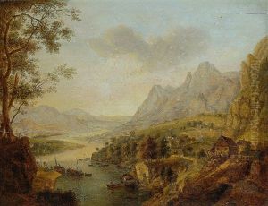 Flusslandschaft Mit Booten by Johann Caspar Schneider