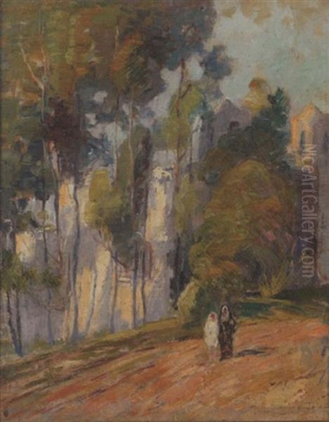 Two Figures On A Wooded Path - view 1