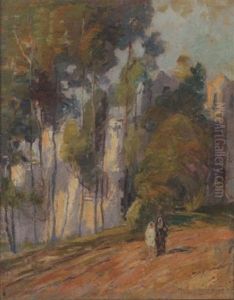 Two Figures On A Wooded Path by Otto Henry Schneider