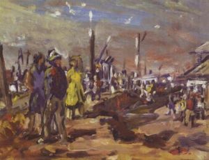 Harbour Scene With Figures by Otto Henry Schneider