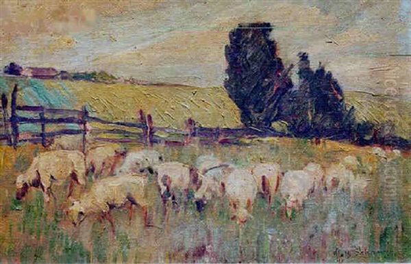 Pastoral Scene With Grazing Sheep - view 1